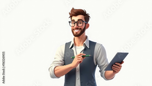 A male graphic designer with glasses, conveying professionalism and creativity, suitable for design and tech themes photo