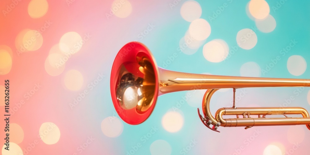 Vibrant Trumpet Close-Up with Colorful Bokeh Lights Vibrant Trumpet Close-Up with Colorful Bokeh Lights