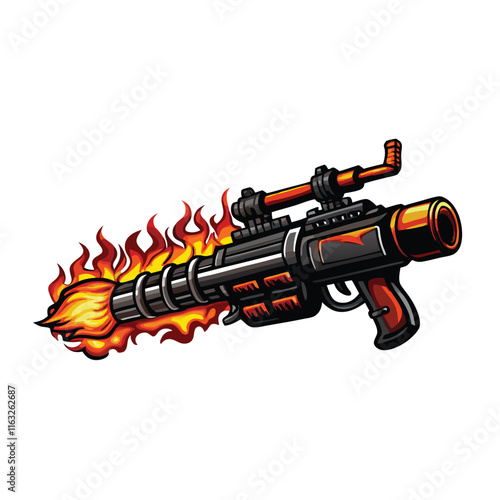 A powerful, heavy-duty flamethrower with large attached fuel tanks, ready for use.  Show realistic detail and textures.