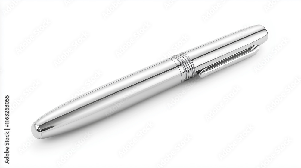 Metallic fountain pen with a sleek design isolated on white background for luxury stationery Metallic fountain pen with a sleek design isolated on white background for luxury stationery