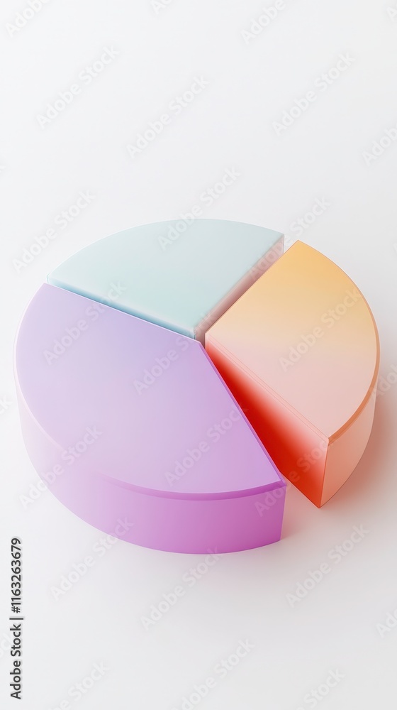 Obraz premium A stylized pie chart with three segments in pastel colors, representing data visualization or statistical information.