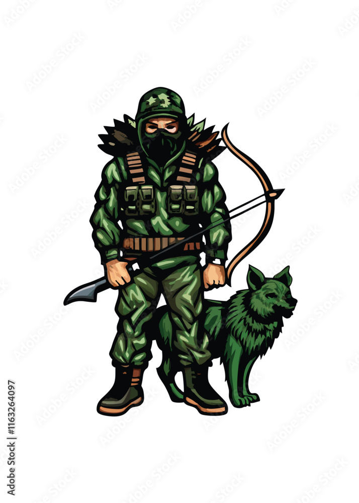 A majestic, elf-like forest guardian, wielding a longbow, stands protectively beside a loyal wolf companion in a mystical, sun-dappled forest clearing. A majestic, elf-like forest guardian, wielding a longbow, stands protectively beside a loyal wolf companion in a mystical, sun-dappled forest clearing.