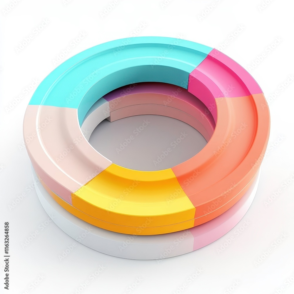 The image features a three-dimensional, circular object divided into colorful segments, resembling a modern design element or a graphic representation of data. The image features a three-dimensional, circular object divided into colorful segments, resembling a modern design element or a graphic representation of data.