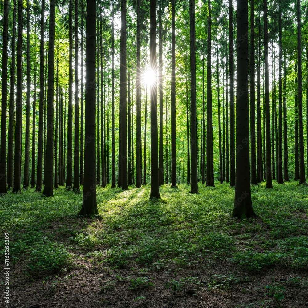 A serene forest scene with tall trees and dappled sunlight filtering through the leaves, creating a tranquil atmosphere. A serene forest scene with tall trees and dappled sunlight filtering through the leaves, creating a tranquil atmosphere.