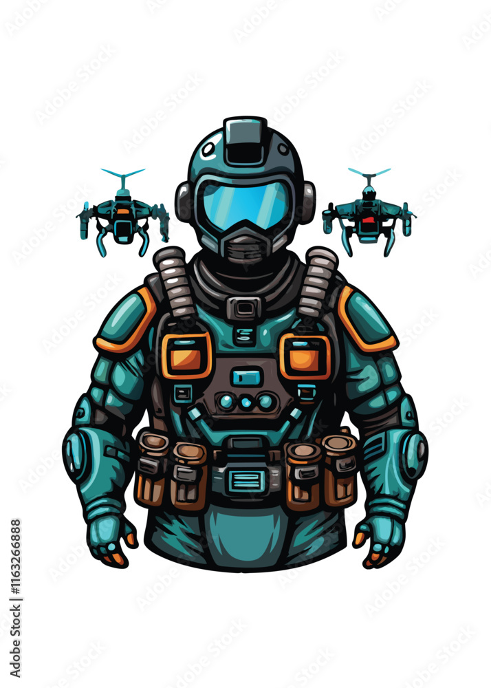 A futuristic soldier, heavily armed with advanced weaponry and technological gadgets, stands ready for combat in a desolate, futuristic landscape. A futuristic soldier, heavily armed with advanced weaponry and technological gadgets, stands ready for combat in a desolate, futuristic landscape.
