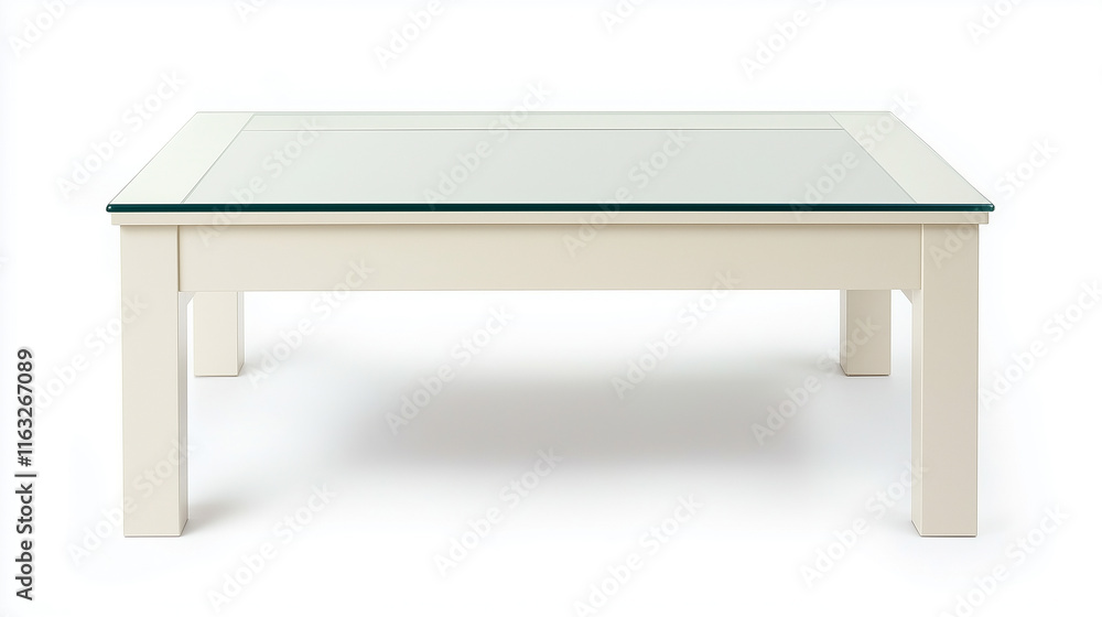 Rectangular coffee table with a glass top isolated on white background for living spaces Rectangular coffee table with a glass top isolated on white background for living spaces
