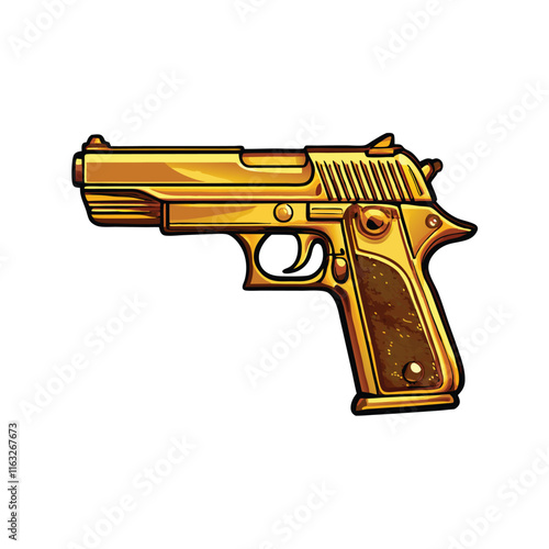 Highly detailed render of a gold-plated Desert Eagle pistol, gleaming, showcasing intricate details of the plating and the weapon's design.