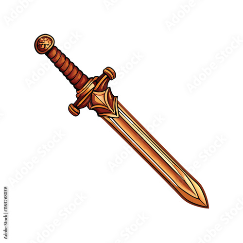 Detailed illustration of a Greek Spartan Xiphos, a short double-edged sword, showcasing its blade, hilt, and overall craftsmanship.  High detail, realistic rendering.