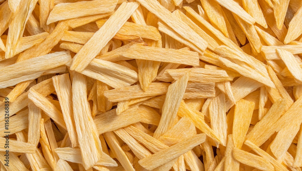 A close-up of yellowish wood shavings or chips, often used in crafts. A close-up of yellowish wood shavings or chips, often used in crafts.