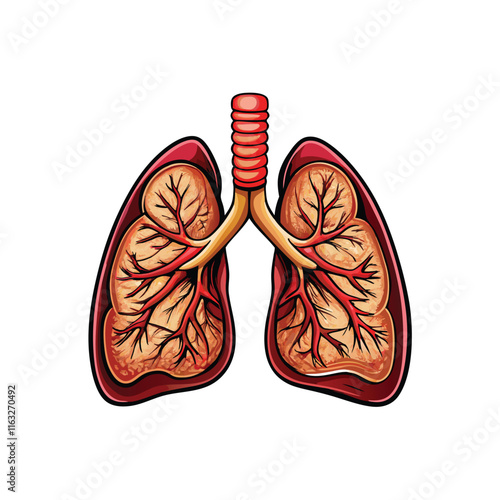 Illustrate an asthma attack, showing constricted airways and labored breathing; depict a person struggling to breathe, wheezing, and exhibiting signs of respiratory distress.