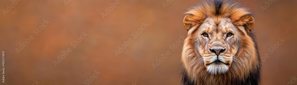 Fototapeta premium A lion looking directly at the camera, piercing gaze, and natural background