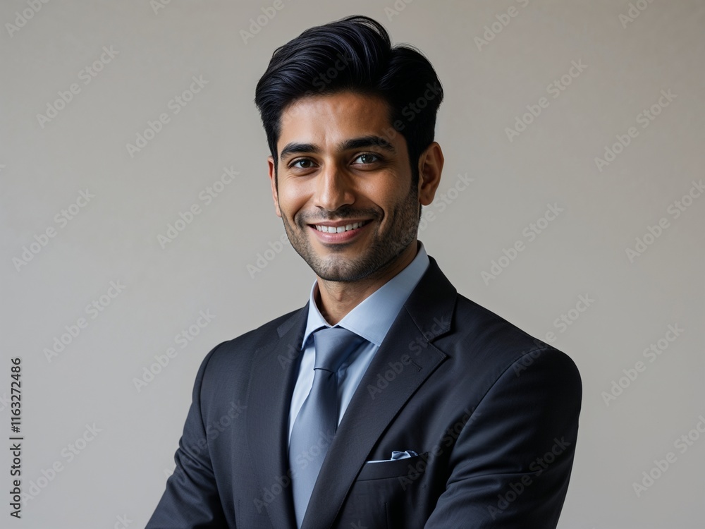 Confident Businessman in Dark Suit with Classic Tie, Professional Portrait