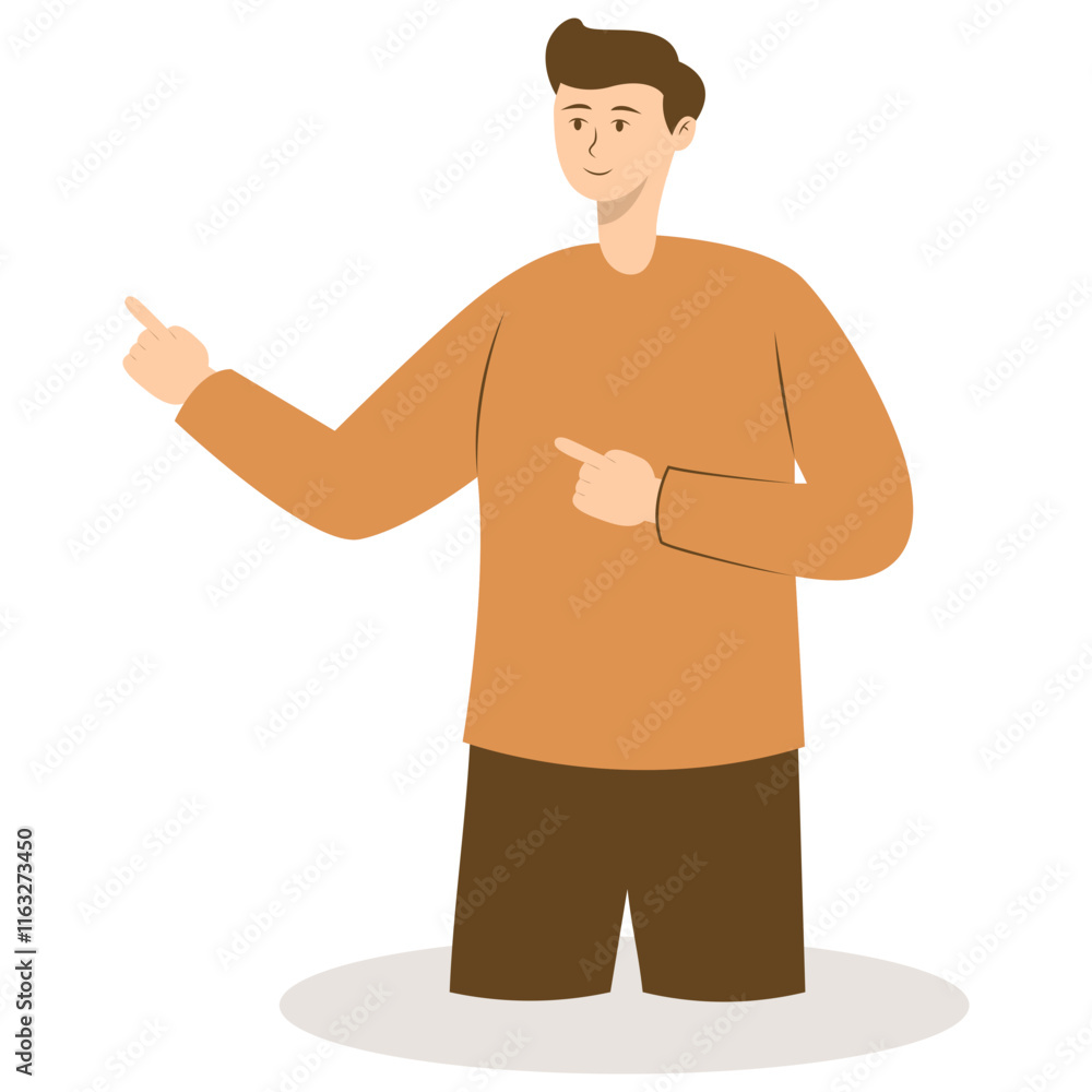 Fototapeta premium Business People Pointing. Promotion and Presentation Concept. Vector Illustration in Flat Cartoon Style.
