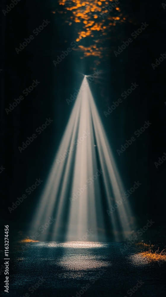 A beam of light pierces through the darkness, illuminating a serene area, creating a mystical atmosphere. The interplay of light and shadow evokes a sense of calm and introspection. A beam of light pierces through the darkness, illuminating a serene area, creating a mystical atmosphere. The interplay of light and shadow evokes a sense of calm and introspection.