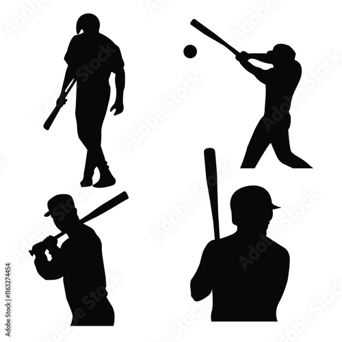 Baseball player, abstract vector silhouette Baseball ball, hitter swinging the bat, abstract isolated vector