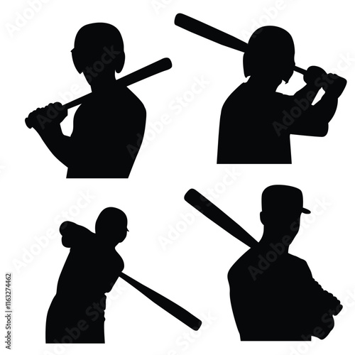 Baseball player, abstract vector silhouette Baseball ball, hitter swinging the bat, abstract isolated vector