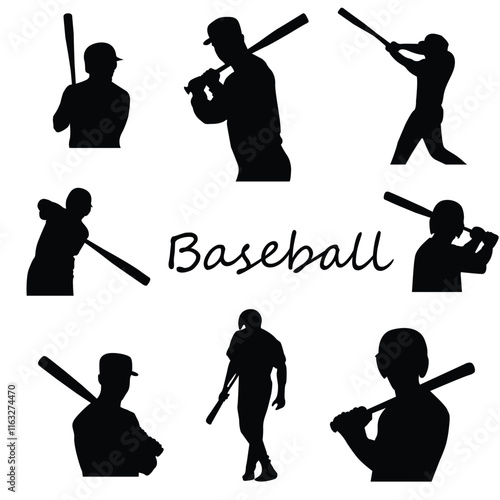 Baseball player, abstract vector silhouette Baseball ball, hitter swinging the bat, abstract isolated vector