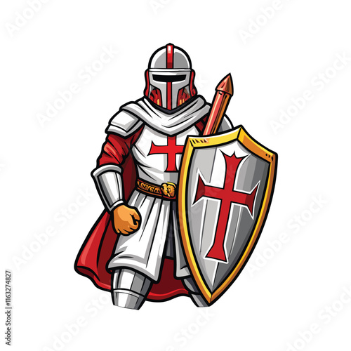A powerful Knight Templar Crusader, full-length portrait, detailed armor, Jerusalem setting, holding a sword, determined expression.