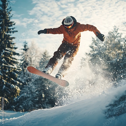 a person jumping on a snowboard photo