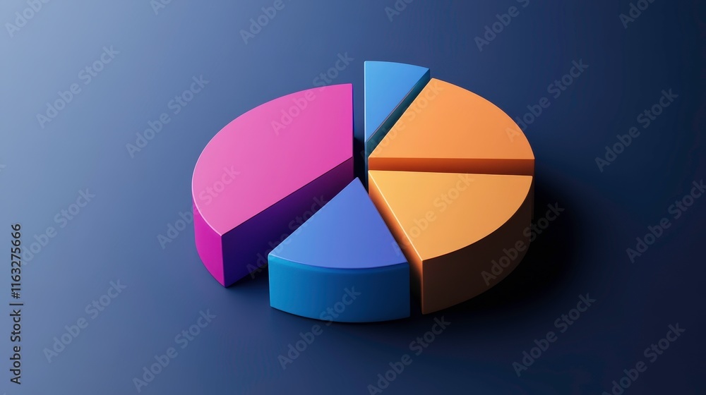 Fototapeta premium A stylized 3D pie chart divided into four segments, showcasing different colors to represent data proportions visually.
