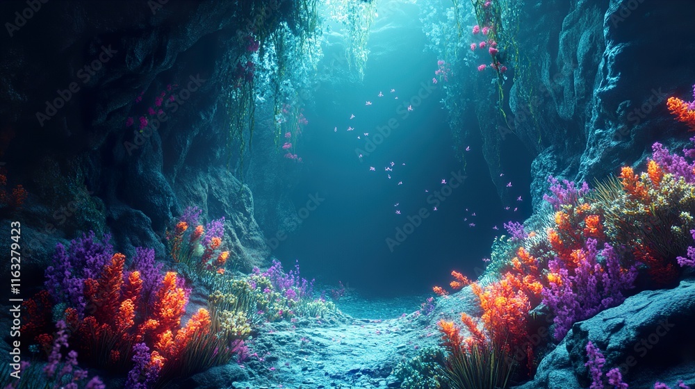 Naklejka premium Vibrant Underwater Coral Reef Scene