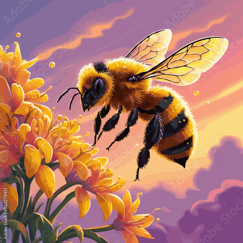 bee and flowers