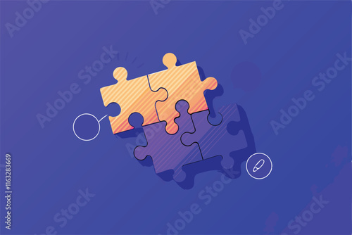 Three intricately detailed interlocking puzzle pieces, showcasing a vibrant color palette and smooth edges, illustrating the concept of connection and collaboration.