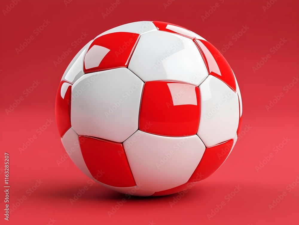 Red and White Soccer Ball on Red Background Red and White Soccer Ball on Red Background