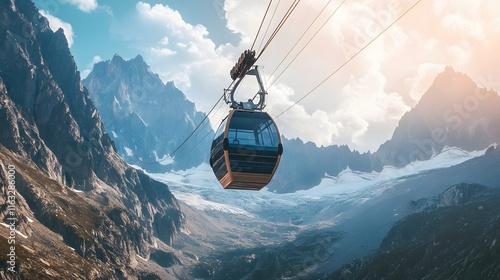 Cable Car Ascending Majestic Mountain Range