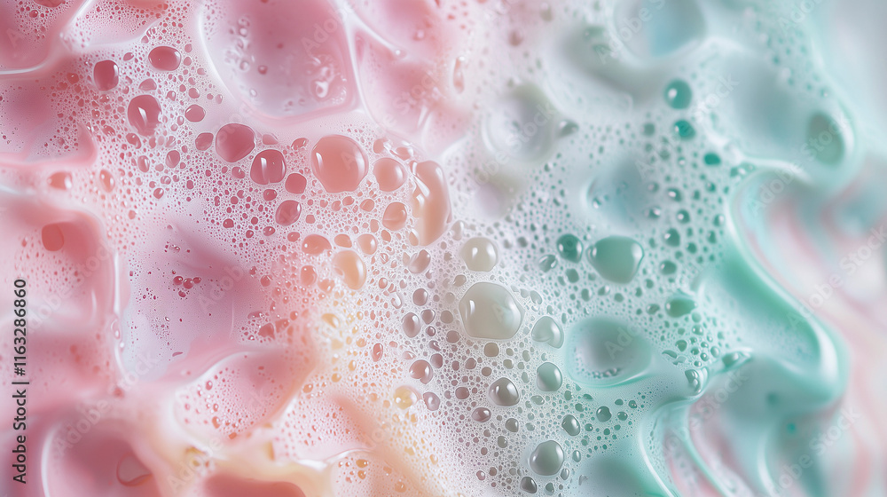 Whimsical Foam Swirls: A captivating macro shot of pastel pink, blue and white foam creating a swirling, abstract pattern. Whimsical Foam Swirls: A captivating macro shot of pastel pink, blue and white foam creating a swirling, abstract pattern.