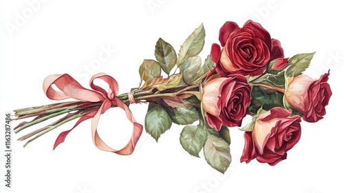 

A vibrant bouquet of red roses, isolated on a white background, symbolizes love, romance, and beauty photo