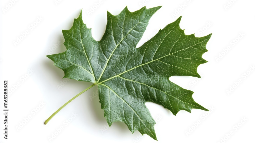 Obraz premium Close-up of a vibrant green maple leaf, isolated on white