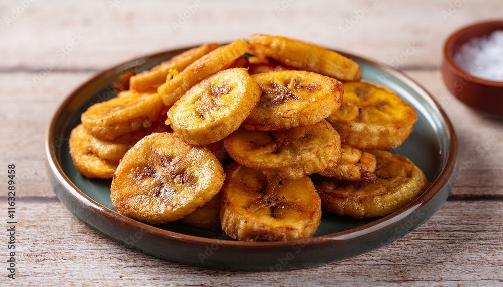 Fried slices of ripe plantains, a traditional and popular snack. Generated image Fried slices of ripe plantains, a traditional and popular snack. Generated image