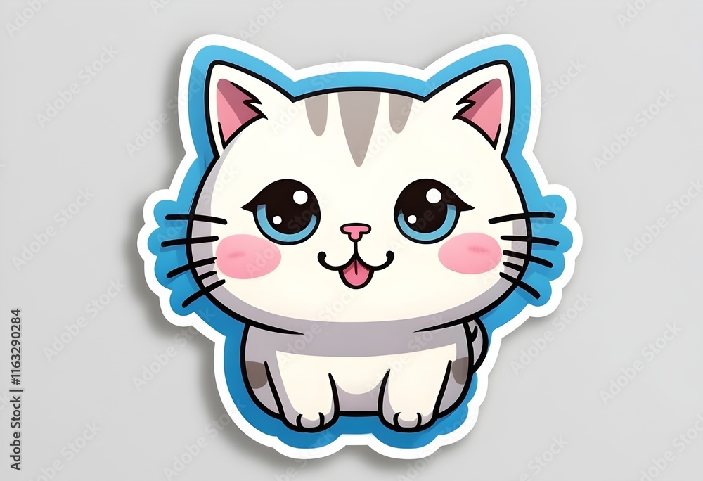 Adorable Cartoon Kitten Sticker Cute, Playful, Happy, Blue, White, Gray. Generative AI Adorable Cartoon Kitten Sticker Cute, Playful, Happy, Blue, White, Gray. Generative AI