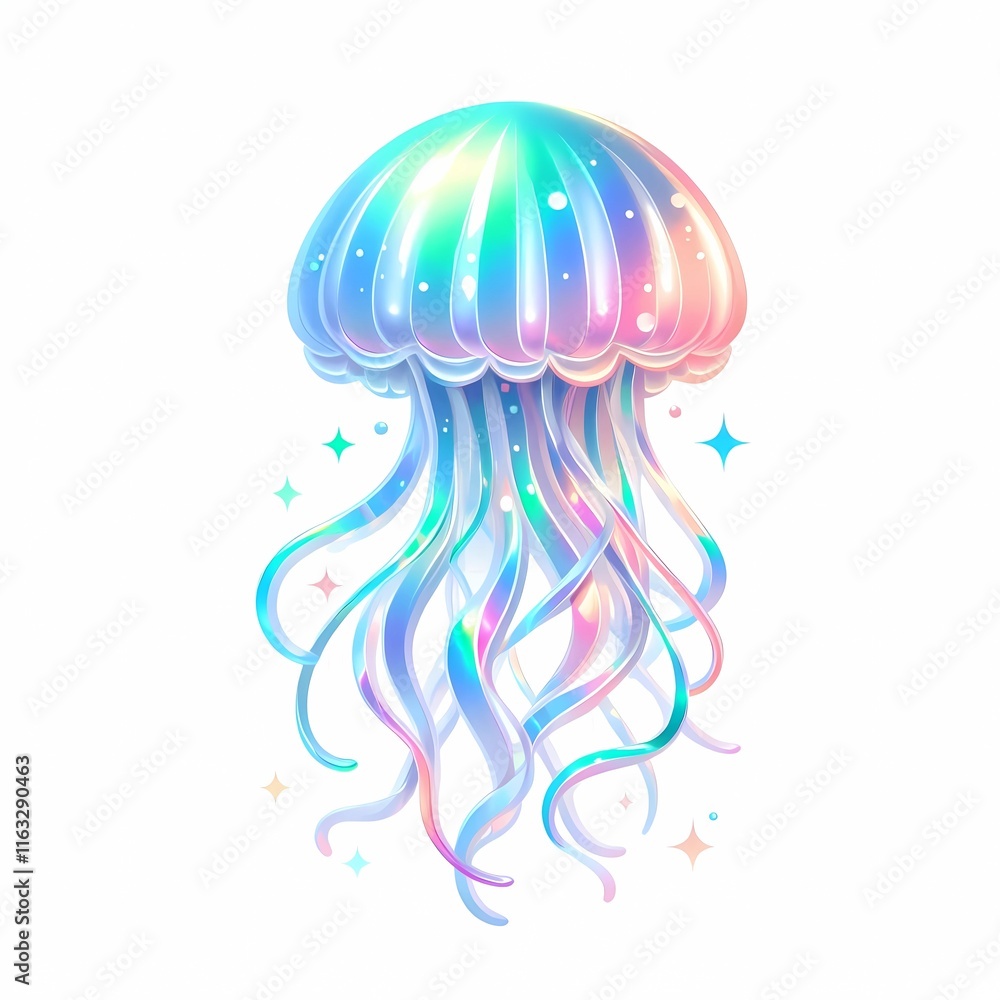 Fototapeta premium Charming Jellyfish in Holographic Colors
