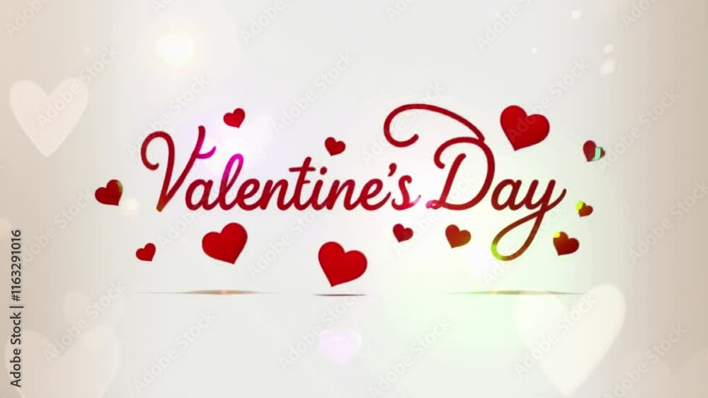 Happy valentines day hearts animation text with love ornament in background for banner social media 4k video full hd