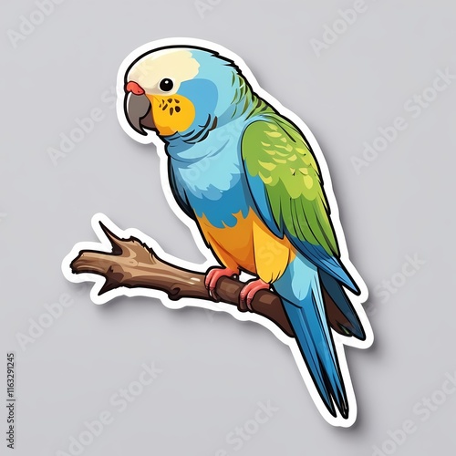 Vibrant Blue Crowned Conure Parrot Bird Sticker Illustration Artwork. Generative AI photo