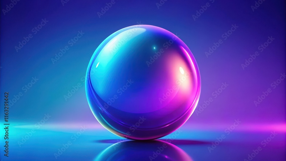 Reflective Sphere in Vivid Neon Hues on a Smooth Surface Reflective Sphere in Vivid Neon Hues on a Smooth Surface