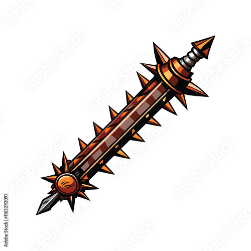 A meticulously detailed rendering of a spiked gladiator sword; showcasing its brutal,  lethal design and menacing spike.