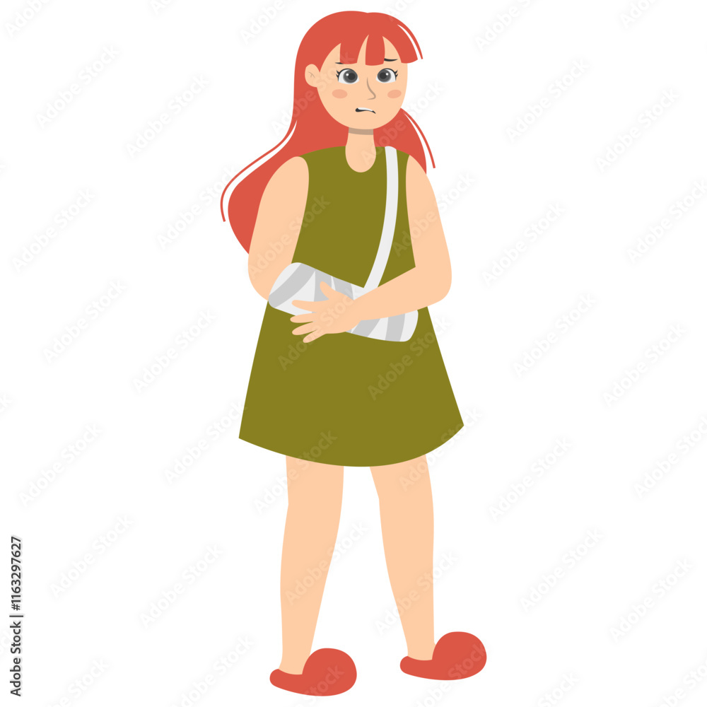 Woman with Injury. Medical Care Process. Vector Character Illustration. Woman with Injury. Medical Care Process. Vector Character Illustration.