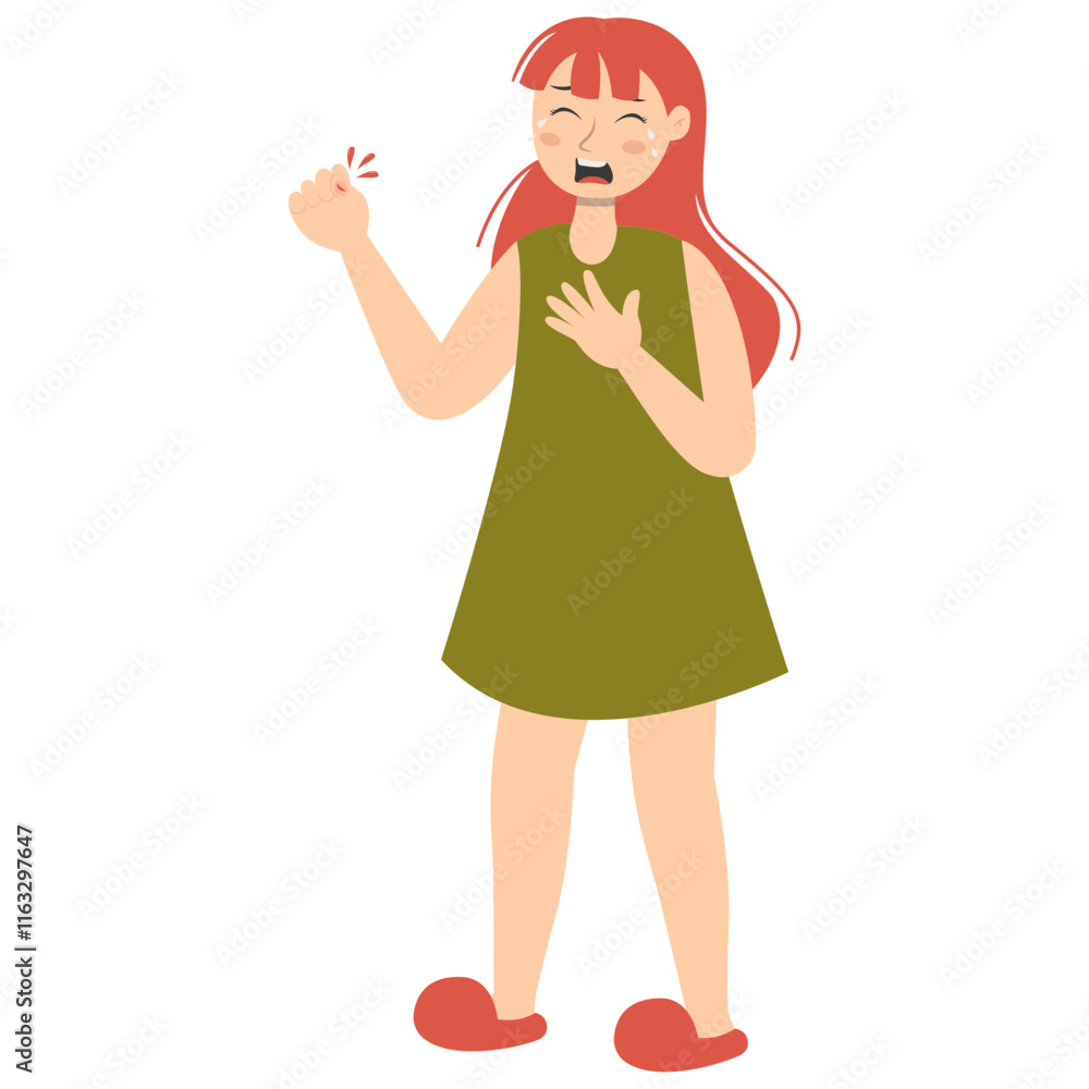 Woman with Injury. Medical Care Process. Vector Character Illustration. Woman with Injury. Medical Care Process. Vector Character Illustration.