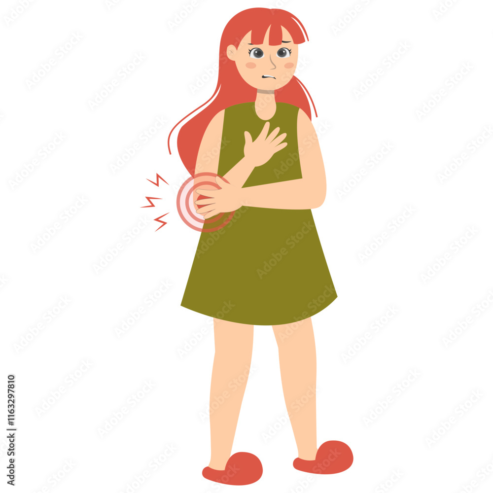 Woman with Injury. Medical Care Process. Vector Character Illustration. Woman with Injury. Medical Care Process. Vector Character Illustration.