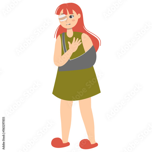 Woman with Injury. Medical Care Process. Vector Character Illustration.