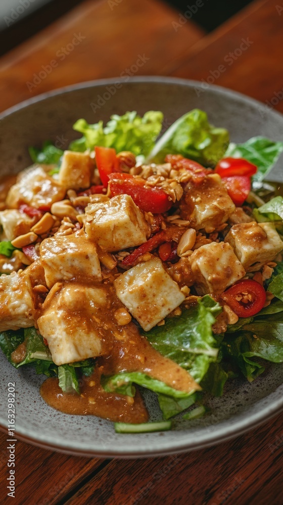 Delicious Tofu Salad with Peanut Dressing and Vegetables Delicious Tofu Salad with Peanut Dressing and Vegetables