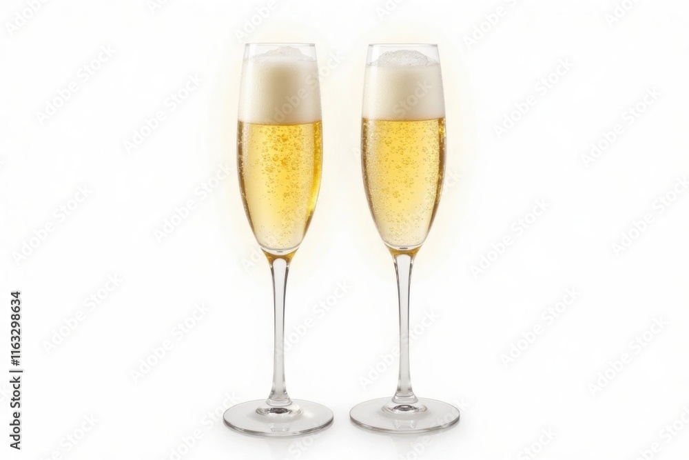 Two Sparkling Champagne Glasses with Bubbles on Neutral Background Two Sparkling Champagne Glasses with Bubbles on Neutral Background
