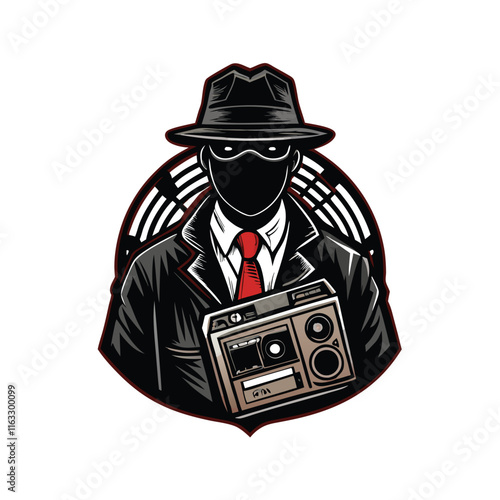 Silhouette of a clandestine special services agent performing wiretapping, night scene, dark tones, secrecy, espionage.
