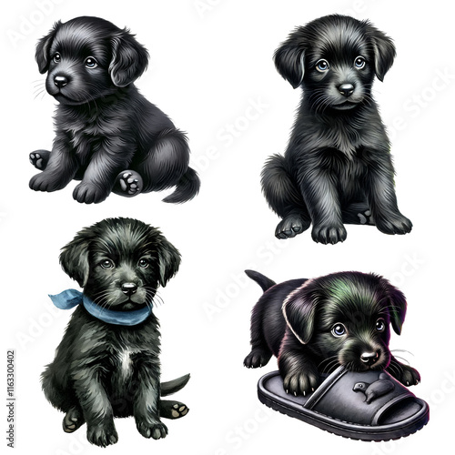 Set of black puppy
