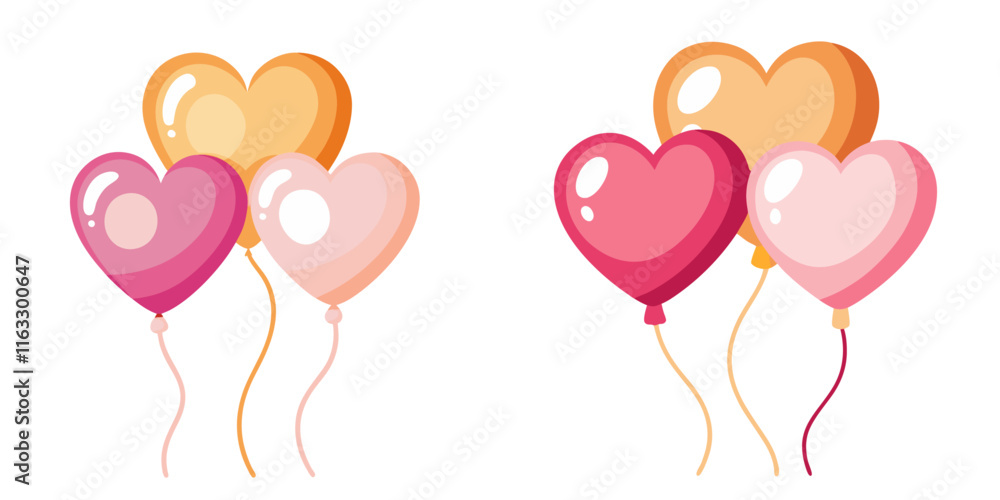 .Festive heart-shaped balloons in shades of pink and gold for a romantic celebration or Valentine's Day .Festive heart-shaped balloons in shades of pink and gold for a romantic celebration or Valentine's Day