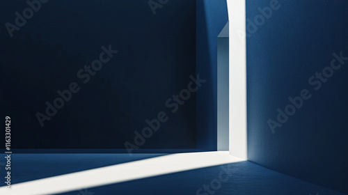 A dark blue background with a light beam on the right, offering space for copy.