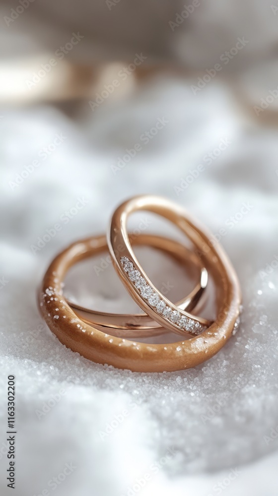Rose Gold Wedding Rings Resting On White Surface Rose Gold Wedding Rings Resting On White Surface